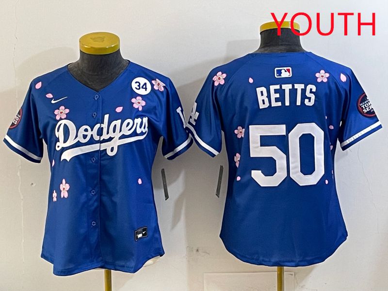 Youth Los Angeles Dodgers 50 Betts Blue Sakura Edition 2025 Nike MLB Jersey style 5